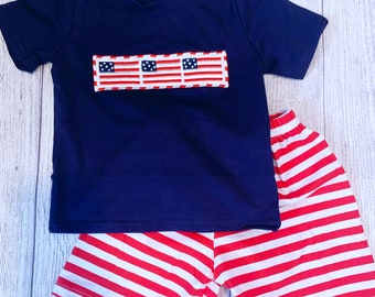 MY COUNTRY tis of THEE Embroidered Boy's Shorts Set | Baby Boy | Toddler Boy 4th of July Outfit | American Flags Outfit