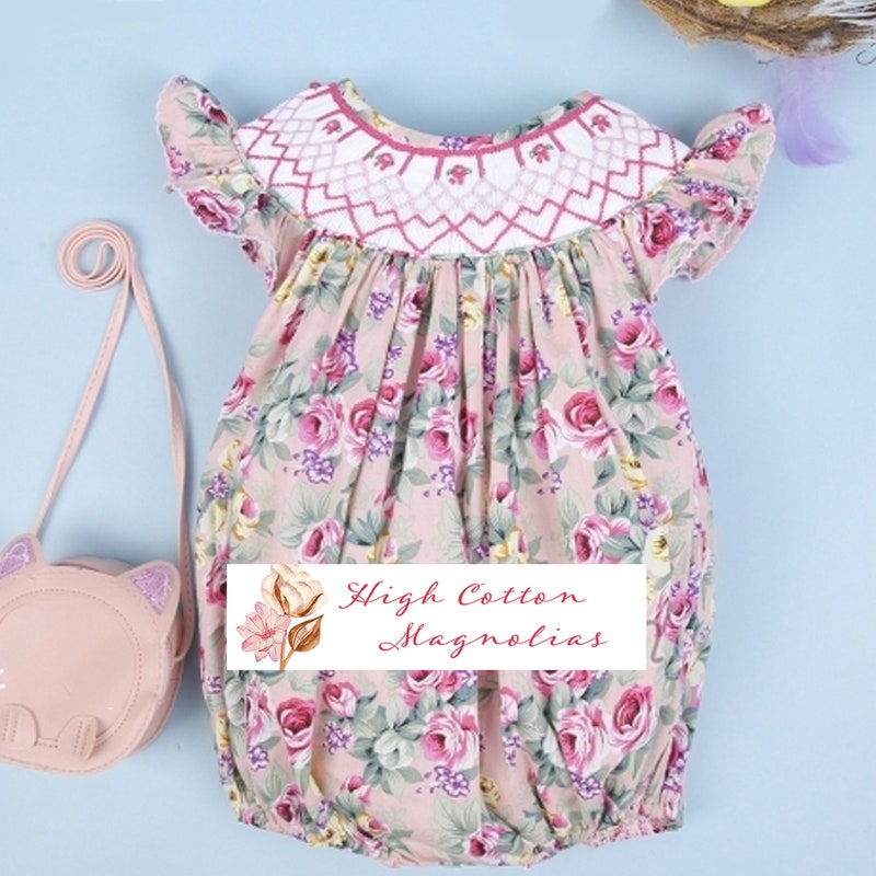 Baby Girl Amelia Teal Floral Print Smocked Bubble