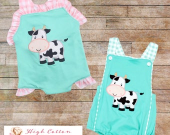 BABY MOO COWS : Barboteuses bébé appliquées | Tenue de vache | Correspondance fraternelle | Match frère soeur