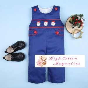 Santa Smocked Longall | Royal Blue Windowpane Christmas Outfit