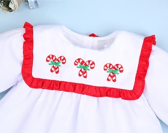 CANDY CANE DREAMS Hand-Embroidered Girl's Dress | Christmas Dress | Santa Pictures | Christmas Eve Service