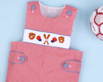 Take Me Out to the BALLGAME Hand-Smocked BASEBALL SHORTALL | Smock Baby Jon Jon | Smock Baseball | Boys Sports Outfit | Toddler Baseball