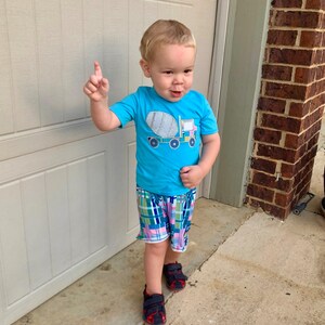 CONSTRUCTION CEMENT TRUCK Appliquéd Boy's Shorts Set | Construction Embroidered Shirt | Cement Mixer | Concrete Mixer | Construction Zone