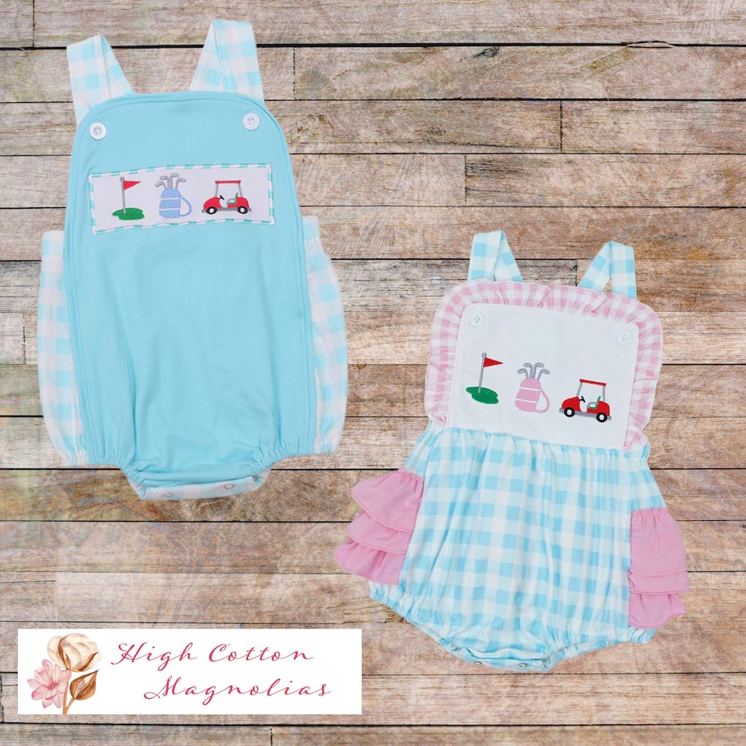 GOLF BABIES Embroidered Girl and Boy Bubble Rompers Baby Masters Golf