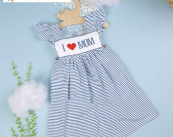 Hand-Smocked "I Love Mom" Baby Dress | Mother's Day Outfit