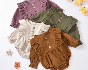 Baby Girls Long Sleeve Ruffle Romper | Winter Outfit | Warm Baby Girl Outfit