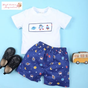 OUTER SPACE EXPLORER Hand-Smocked Boy's Set | Smocked Rocketship | Planets and Outer Space | Explore the World | Astronaut