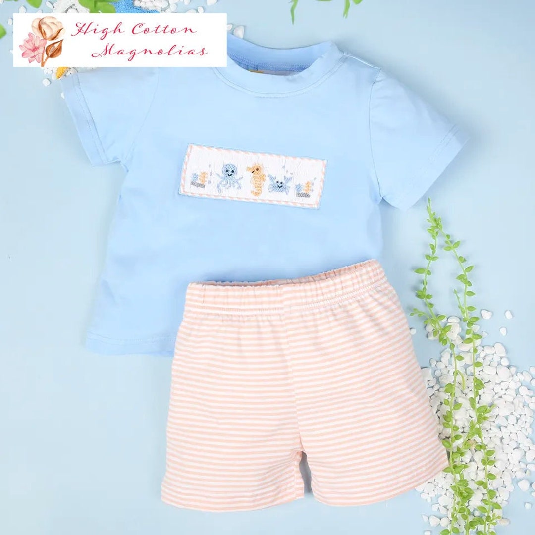 UNDER THE SEA Hand-smocked Beach Shorts Set | Ocean Outfit | Baby Boy ...