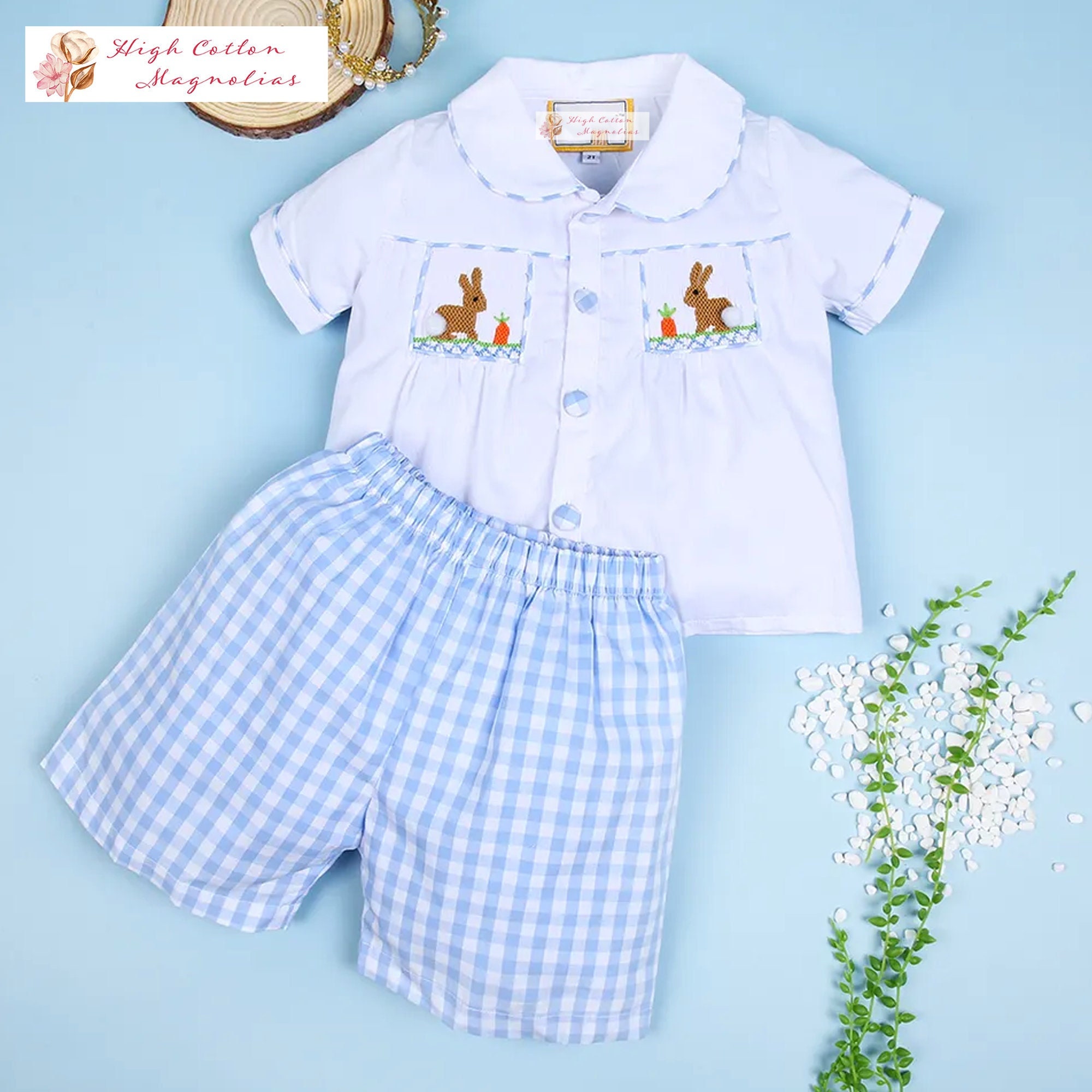 PREPPY EASTER Boy's Hand-smocked Shorts Set Easter Outfit Toddler
