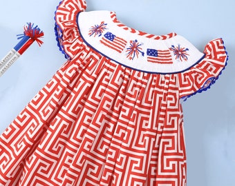 Baby YOU'RE A FIREWORK Hand-Smocked 4th of July Bishop Dress | Fireworks Dress | Baby Independence Day Dress | First 4th of July Outfit