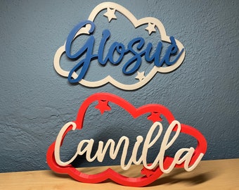 Nuvola decorativa con nome personalizzato - Regalo e originale per bambini e neonati. Decorazione per la camera o da appendere alla porta.