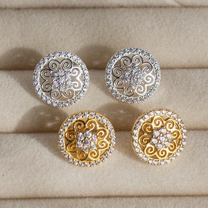 Dainty Hmong Stud Earrings, High Quality Silver Gold Cubic Zirconia, Hmong-inspired Jewelry, Elephant Foot Motif Design, Gift for Women