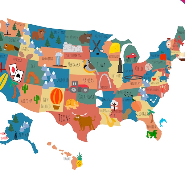 USA Illustrated Map Digital Download