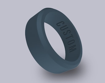 Wildfire Ring Slate Blue Personalized Silicone Beveled Ring Engraved for Men and Women, Colored Silicone Ring, Custom Engraved Ring