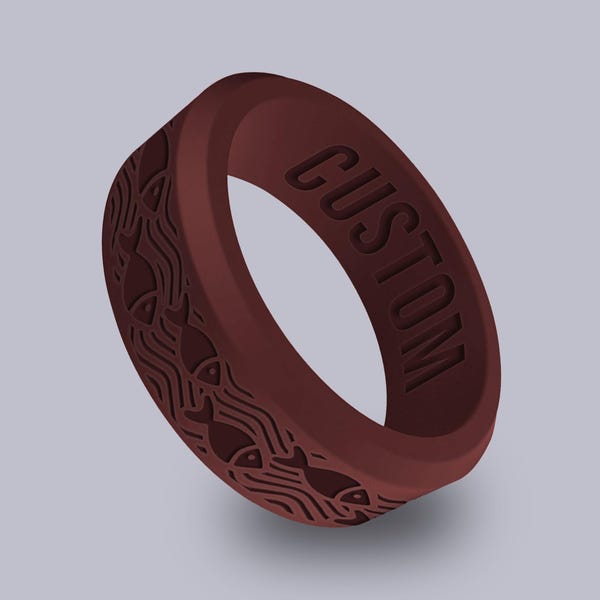 Wildfire Ring Fish Ocean Personalized Silicone Beveled Ring Engraved for Men and Women, Gift for Pisces, Fish Jewelry