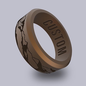 Wildfire Ring Mountain Personalized Silicone Beveled Ring Engraved for Men and Women, Nature Lover Gift, Gift for Hikers, Hiking Ring