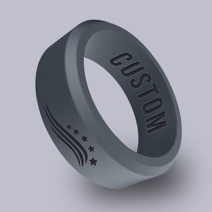 Wildfire Ring Personalized USA Flag Rings Beveled Silicone Ring, American Flag 2 Silicone Band, For Patriotic Couples
