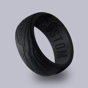 Wildfire Ring Personalized Silicone Wooden Pattern Ring Engraved for Men Women, Nature Inspired Wedding Ring for Couples