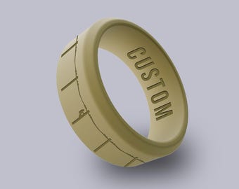 Wildfire Ring Olive Khaki Lineman Personalized Silicone Beveled Ring Engraved for Men and Women, Electrician Gifts, Silicone Ring Men