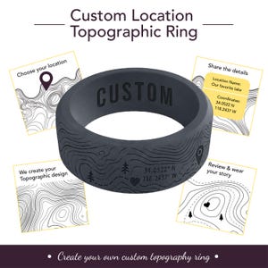 Wildfire Ring Custom Topographic Silicone Ring, Custom Topo Map and Route Design Engraved Ring, Topographical Band, Men's Outdoor Rings