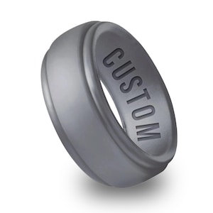 Wildfire Ring Personalized Silicone Ring Engraved for Men & Women, Athletic Wedding Band for Couple, Valentine Gift for husband Grå