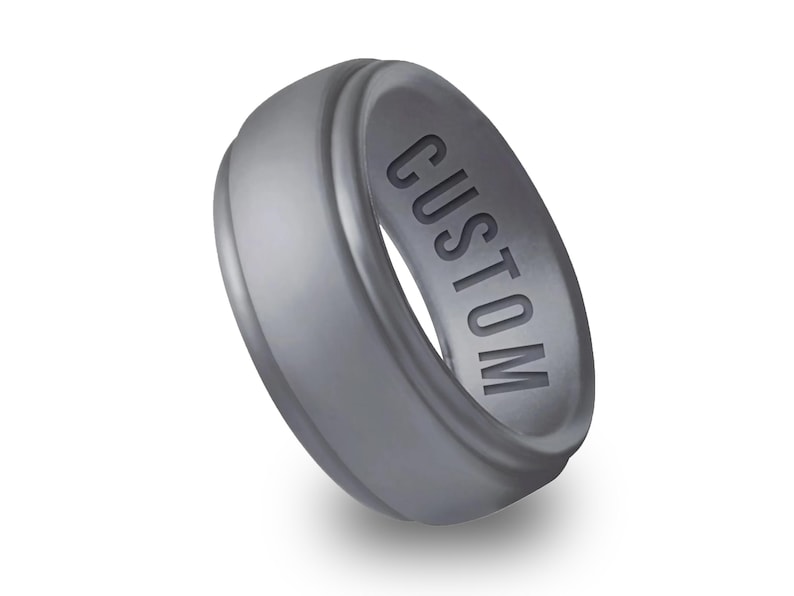 Wildfire Ring Personalized Silicone Ring Engraved for Men & Women, Athletic Wedding Band for Couple, Valentine Gift for husband Grå