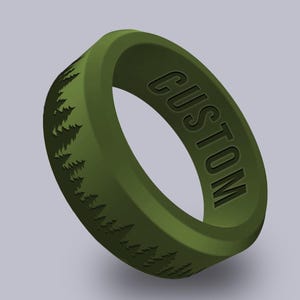Wildfire Ring Forest Tree Personalized Silicone Beveled Ring Engraved for Men and Women, Nature Lover, Tree Hugger Wedding Band for Couple