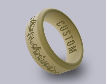 Wildfire Ring Olive Khaki Mountain II Personalized Silicone Beveled Ring Engraved for Men and Women, Nature Ring, Hiking Ring
