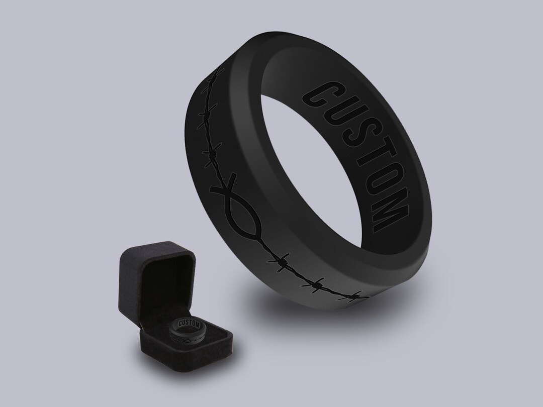 Wildfire Ring Barbwire Christian Fish Personalized Silicone Beveled ...