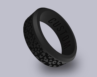 Wildfire Ring Leopard Pattern Personalized Silicone Beveled Ring Engraved for Men & Women, Wild Animal Ring, Leopard Print, Wild Cat Jewelry