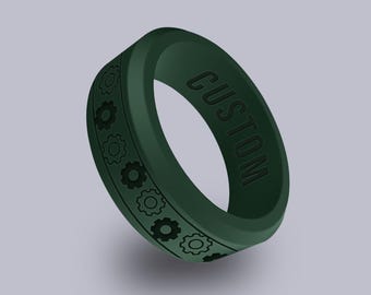 Wildfire Ring Gear Spinner Ring Personalized Silicone Beveled Ring Engraved for Men & Women, Mechanical Gear Ring, Industrial Band