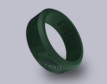Wildfire Ring Topographic Map Personalized Silicone Beveled Ring Engraved for Men and Women, Topographical Band, Adventure Outdoor Ring