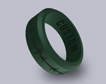 Wildfire Ring Cross Barbwire Personalized Silicone Beveled Ring Engraved for Men & Women, Faith Religious Band, Jesus Cross Ring