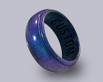 Wildfire Ring Galaxy Nebula Personalized Silicone Beveled Ring Engraved for Men & Women, Space Galaxy Band, Cosmic Galaxy Ring, Starry Band