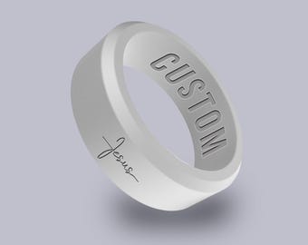 Wildfire Ring Jesus Christian Catholic Personalized Silicone Beveled Ring Engraved for Men & Women, Inspiration Gifts Wedding Band Couple