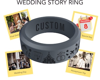 Wildfire Ring Custom Love Story Silicone Ring, Photo or Story Engraved Ring, Custom Memory Band, Anniversary Gift for Him Her