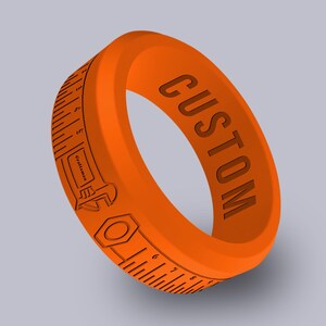Wildfire Ring Orange Mechanic Ring Personalized Silicone Beveled Ring Engraved, Spanner Ring, Tape Measure Ring, Builder Ring
