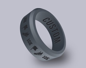 Wildfire Ring Running Marathon Personalized Silicone Beveled Ring Engraved for Men and Women, Marathon Gift, Half Marathon Band