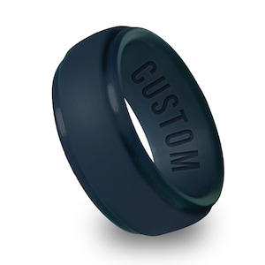Wildfire Ring Personalized Silicone Ring Engraved for Men & Women, Athletic Wedding Band for Couple, Valentine Gift for husband Navy Blue