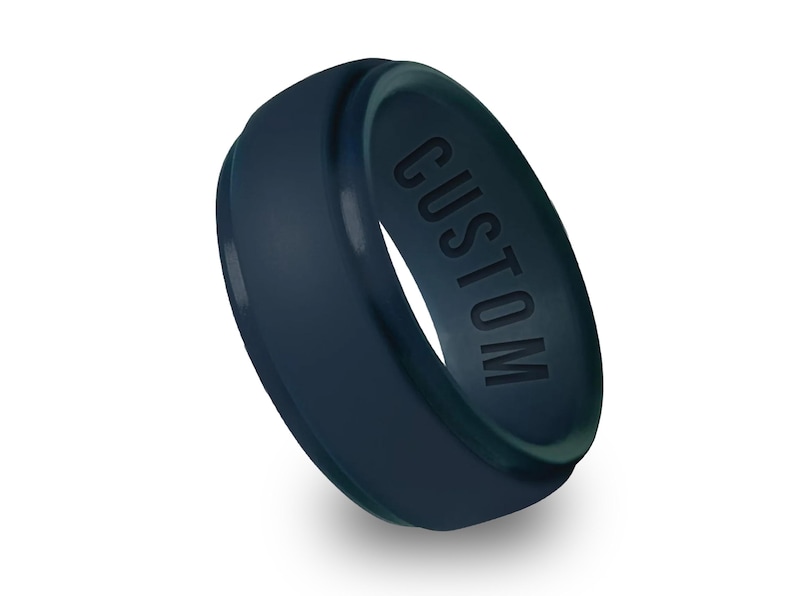 Wildfire Ring Personalized Silicone Ring Engraved for Men & Women, Athletic Wedding Band for Couple, Valentine Gift for husband Navy Blue