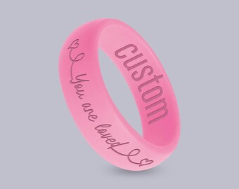 Wildfire Ring "You are Loved" Neon Personalized Silicone Beveled Ring Engraved for Men and Women, Cancer Support Ring, Awareness Ring