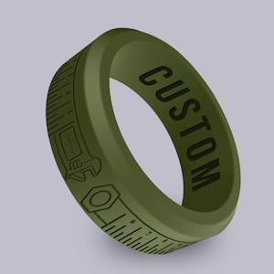Wildfire Ring Mechanic Ring Personalized Silicone Beveled Ring Engraved, Spanner Ring, Tape Measure Ring, Builder Ring