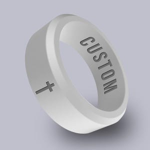 Wildfire Ring Cross Personalized Silicone Beveled Ring Engraved for Men & Women, Faith Religious Band, Jesus Cross Ring
