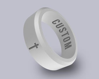 Wildfire Ring Cross Personalized Silicone Beveled Ring Engraved for Men & Women, Faith Religious Band, Jesus Cross Ring