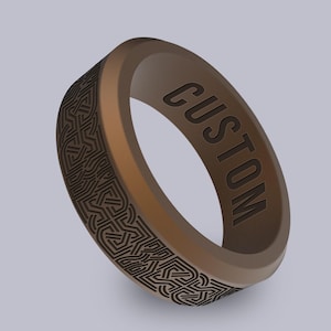 Wildfire Ring Celtic Knot Ring Personalized Silicone Beveled Ring Engraved for Men and Women, Celtic Wedding Rings and Jewelry