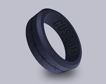 Wildfire Ring Barbwire Personalized Silicone Beveled Ring for Men and Women, Custom Engraved Ring for Everyday Wear, Wedding Ring