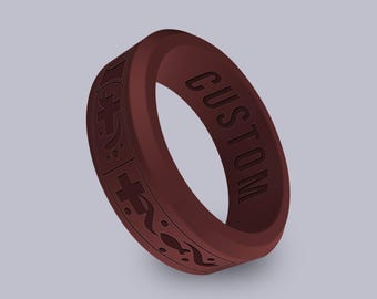 Wildfire Ring Cross Ichthus Personalized Silicone Beveled Ring Engraved for Men & Women,Religious Ring, Anniversary Ring,Gift for Christians