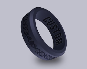 Wildfire Ring Claddagh Personalized Silicone Beveled Ring for Men & Women, Custom Engraved Ring, Wedding Band,Wedding Engraved Silicone Ring