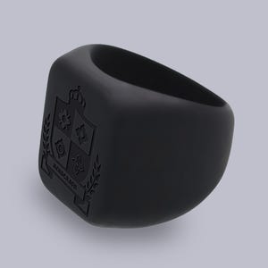 Wildfire Ring Family Crest Personalized Silicone Chunky Square Signet Statement Ring, Engraved for Men and Women, Coat of Arms Ring