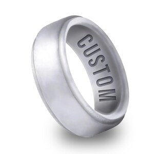Wildfire Ring Personalized Silicone Ring Engraved for Men & Women, Athletic Wedding Band for Couple, Valentine Gift for husband Light Gray
